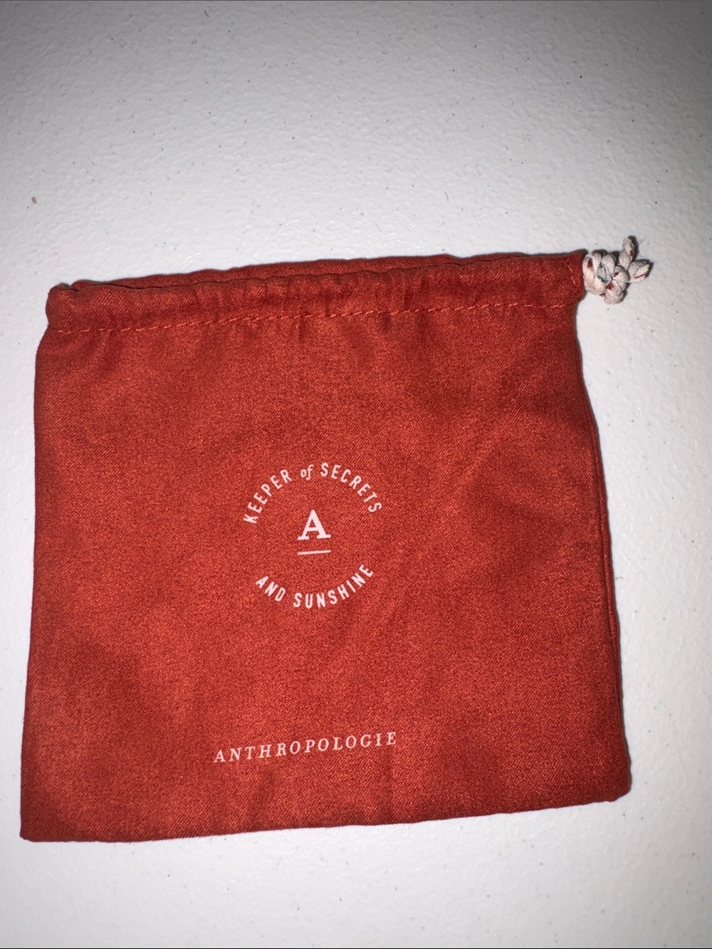 Anthropologie Rust Drawstring Small Dust Bag Keeper of Secrets and Sunshine